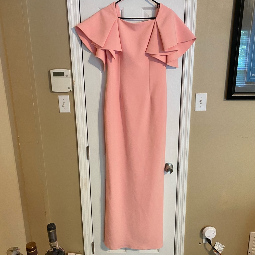 SAFIYAA Eve Stretch Crepe Draped Sleeve Column Dress 10 - Picture 8 of 16